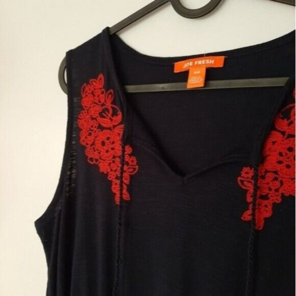 JOE FRESH Fit & Flare Mini Dress Red Flower Embroidery Sz S Flawed - Picture 3 of 11